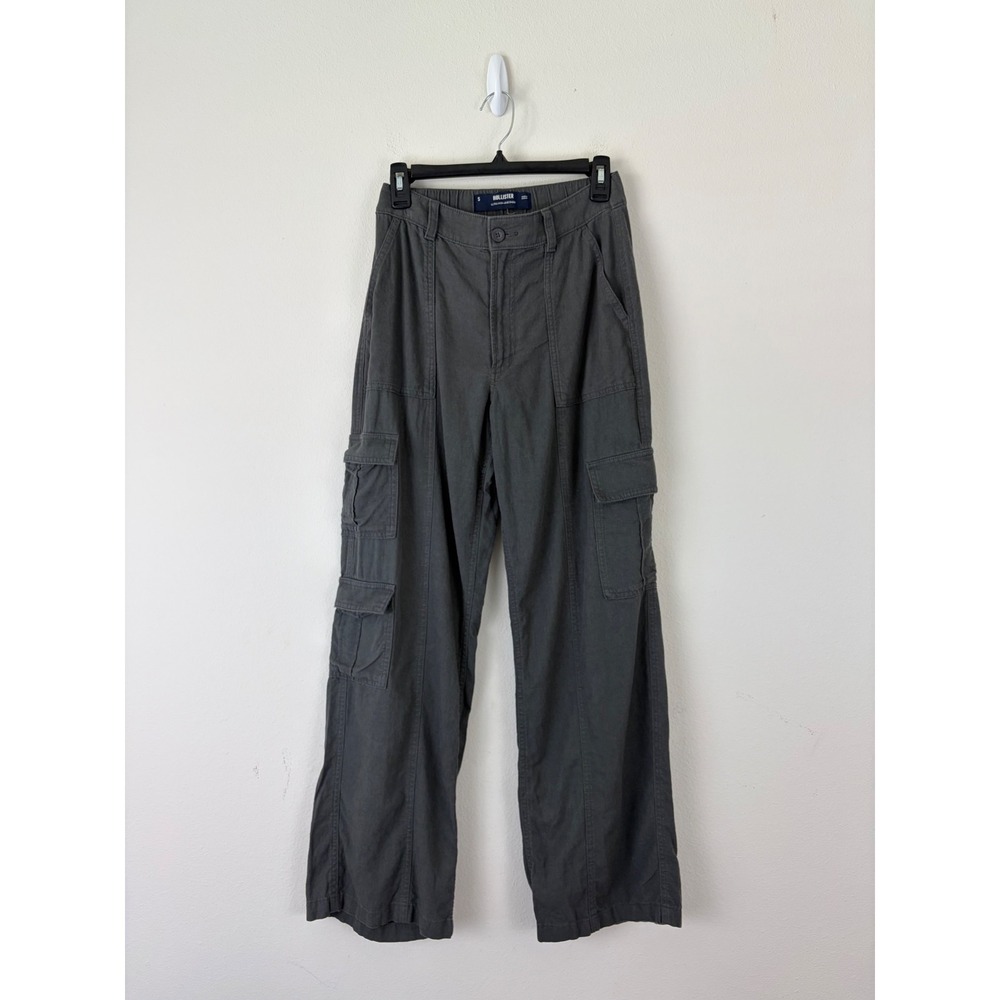 Hollister Ultra High-Rise Baggy Cargo Pants Grey Linen Blend Womens S Utility